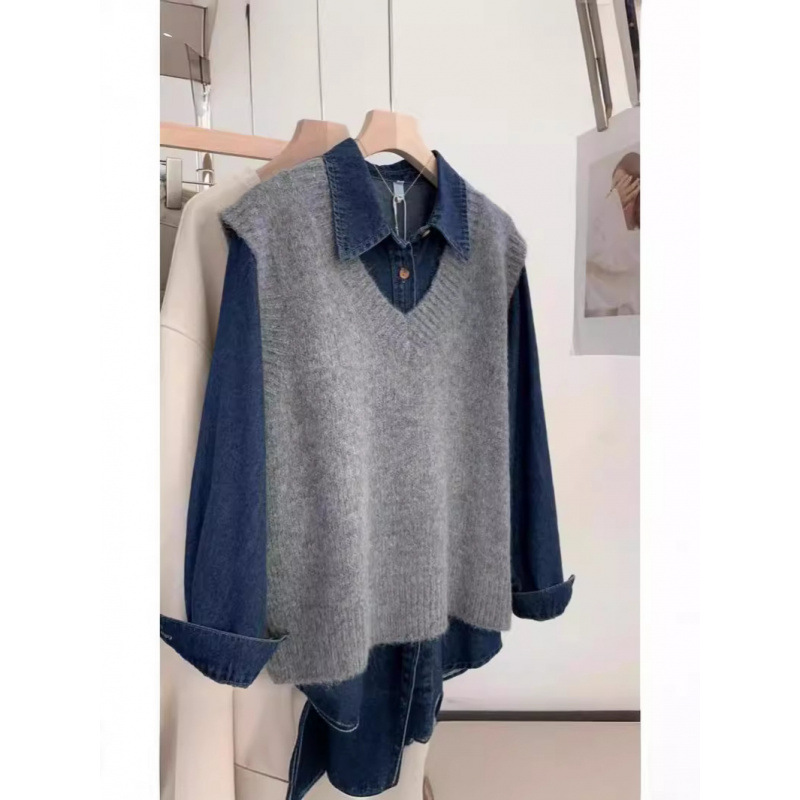 Corea del otoño chaleco de punto para mujeres 2025 nuevo estilo universitario camiseta de punto de cuello V suéter chaleco de mujer plegado con hombros
