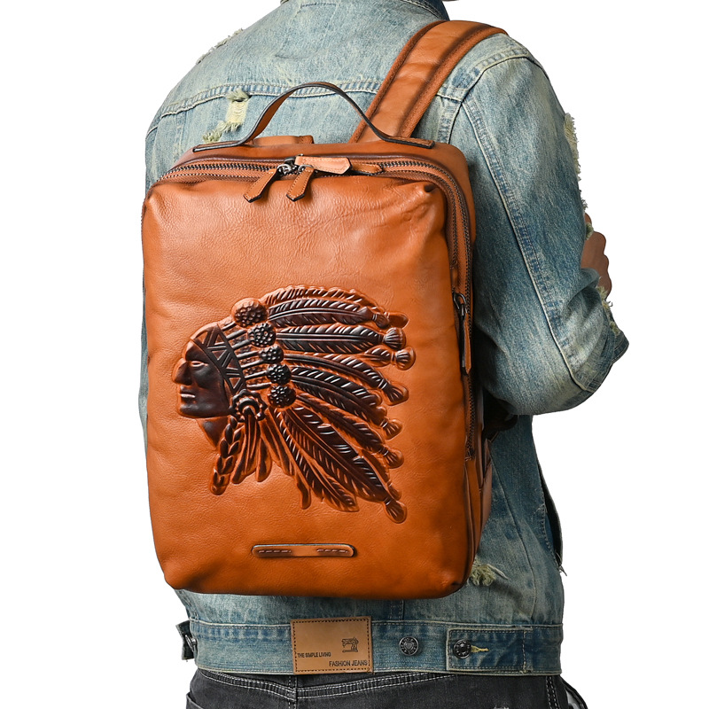 Retro leather backpack, purse, travel bag, laptop