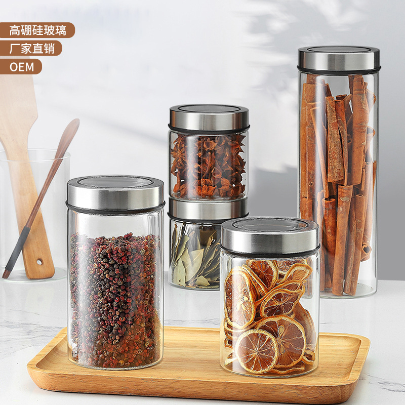 厂家直销高硼硅玻璃密封储物罐干货五谷杂粮收纳罐茶叶带盖储物盒