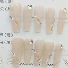 纯手工加长款简约指甲美甲穿戴成品甲贴片超薄穿戴式精致闪亮仙气