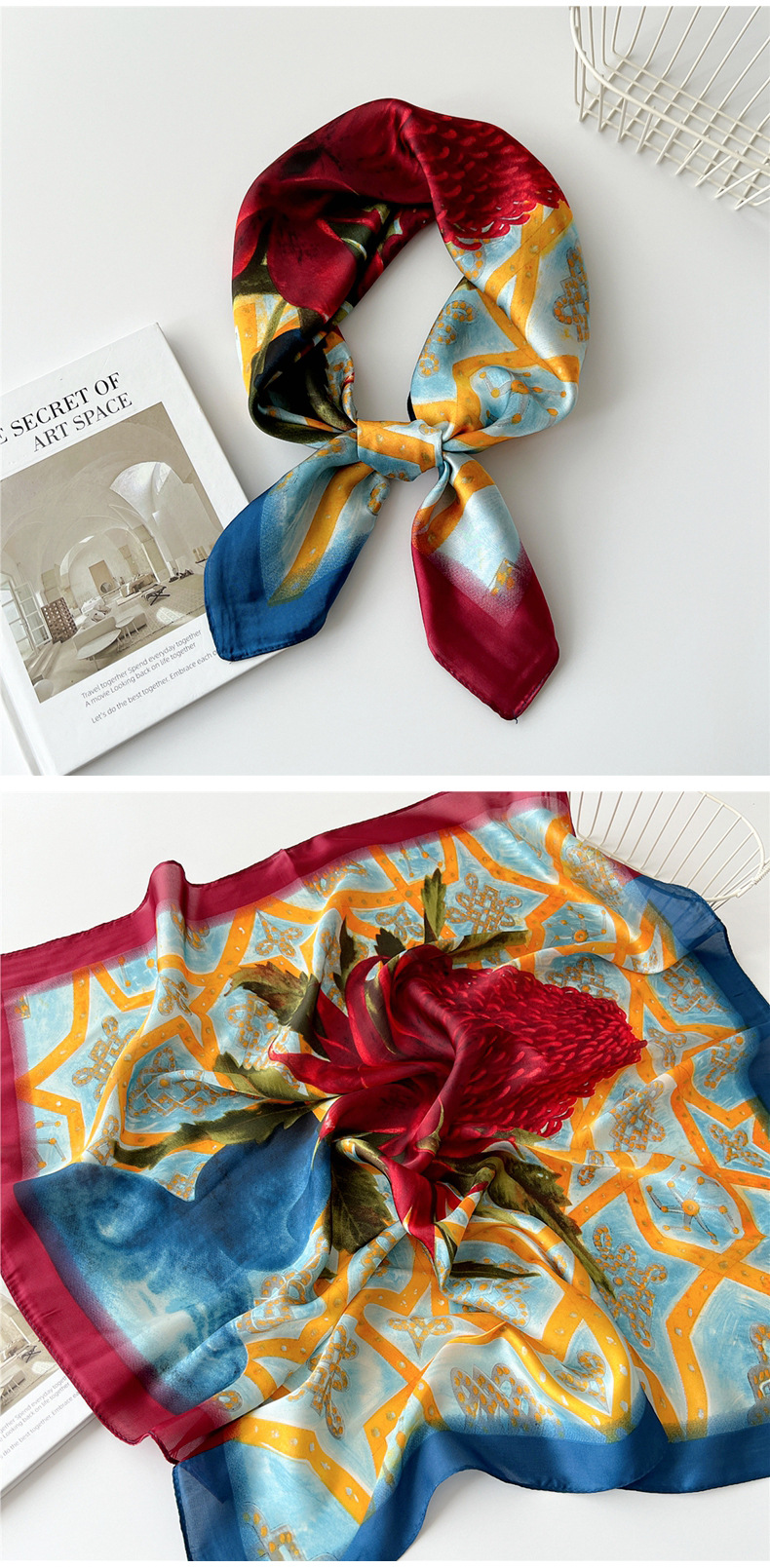 45g Weight Silk Scarf Classification Holiday, Daily Occasion Women's Preppy Style Sweet Simple Style Plant Polyester Printing Silk Scarf