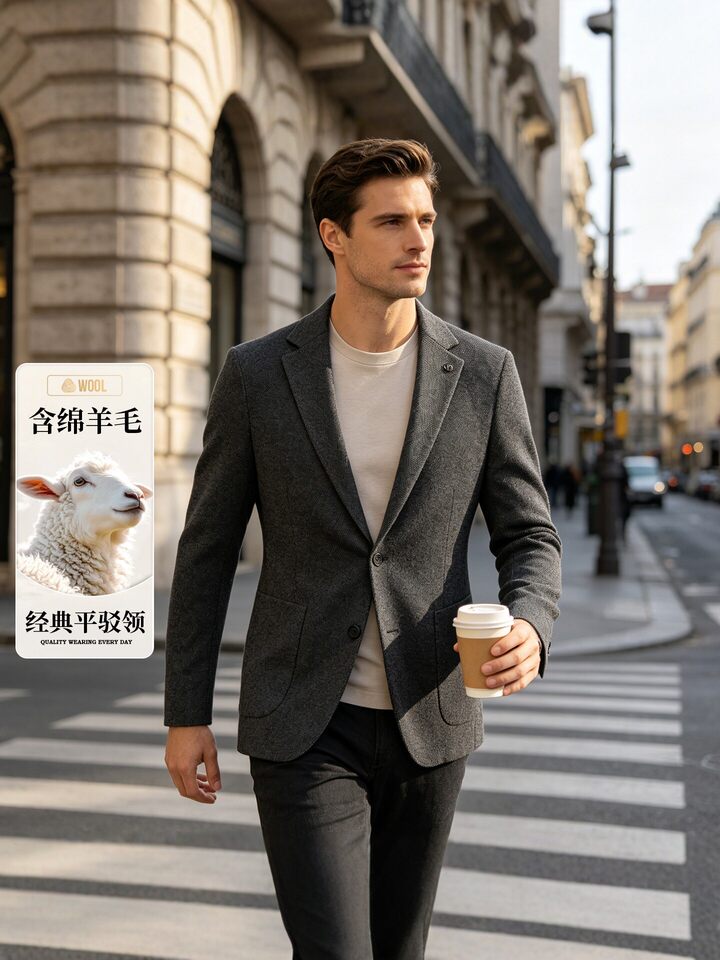 Áo vest nam công sở dáng ôm, pha len lông cừu, dày dặn, chống nhăn, cổ bẻ phẳng — màu xám
