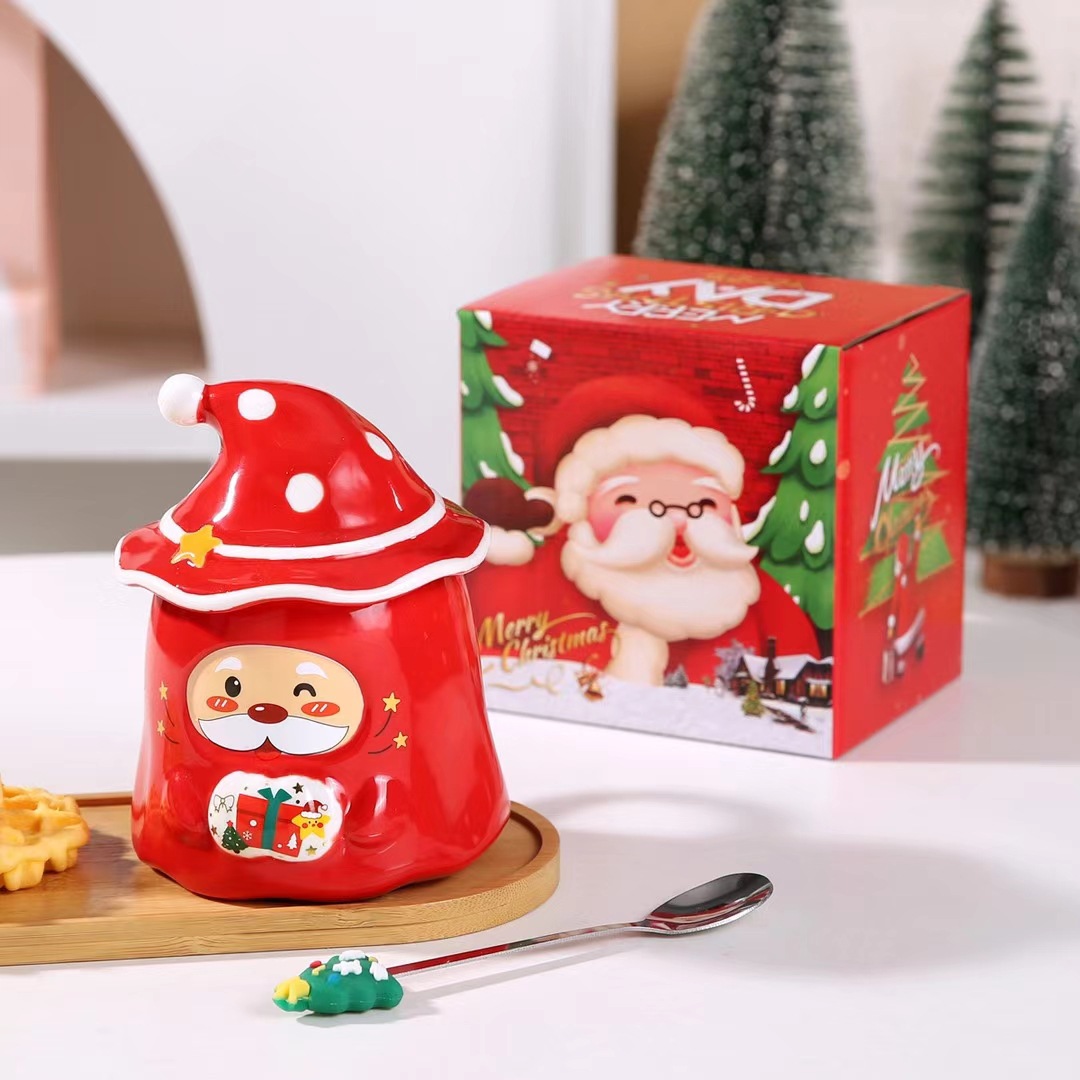 Santa Claus mágica creativa taza de regalo de mano transfronteriza taza de cerámica taza de agua taza de café de pareja con taza de cuchara cubierta