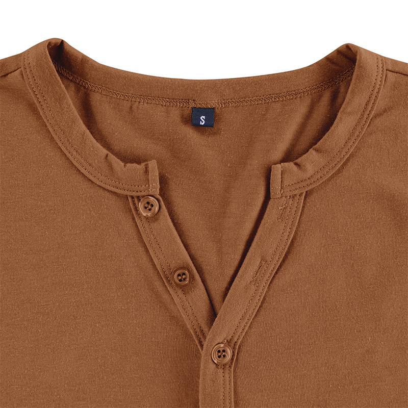 Heißer Sommer Atmungsaktive Herren Henry Kurzarm T-shirt Europäische und Amerikanische männer Taste Einfarbig T-shirt Top_voghion.com
