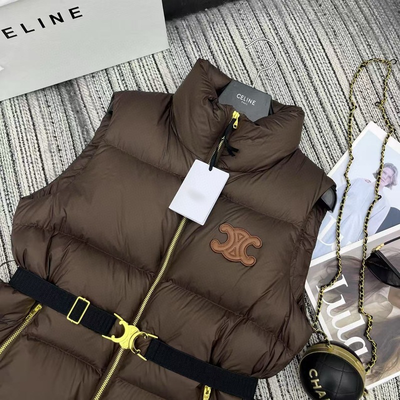 ce25秋冬新款时髦保暖立领拉链棉服马甲腰带收腰|undefined