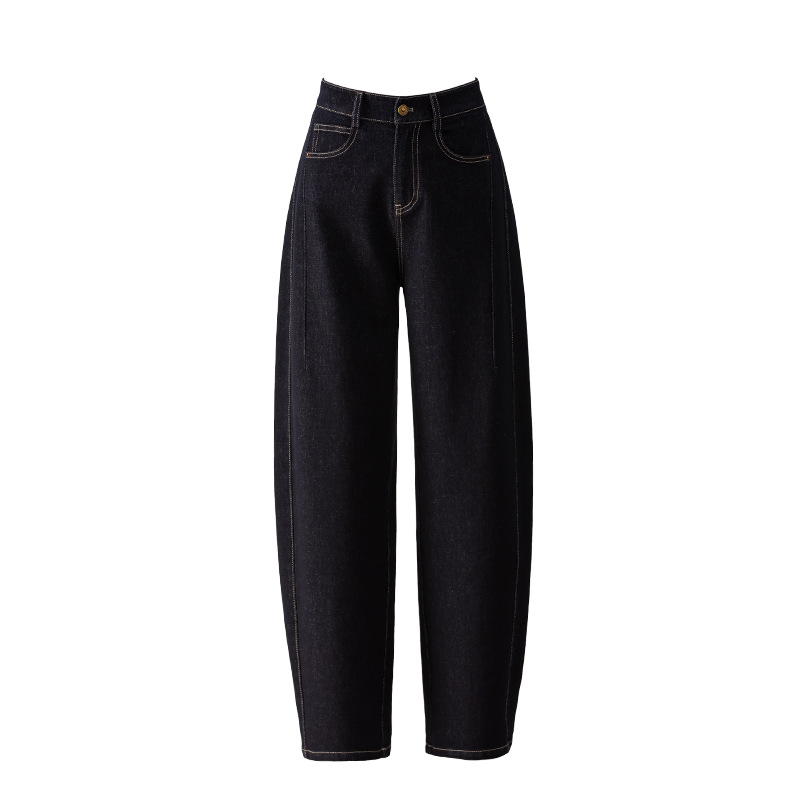 Quần jean nữ ống rộng cạp cao dáng chuối phong cách retro — màu xanh denim