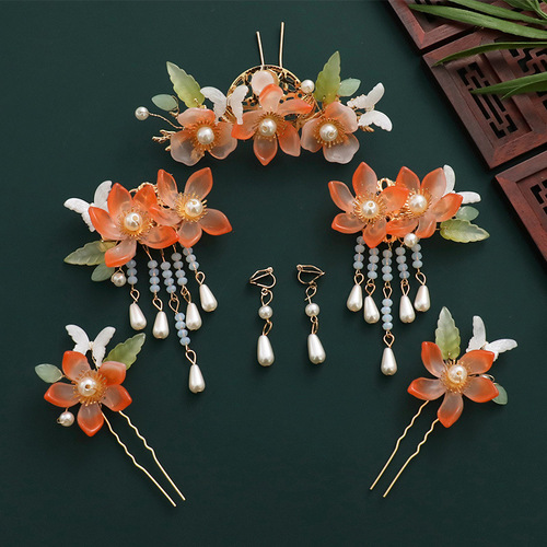 Hanfu Head Accessories Children Tang Dynasty Ming Style Hair Crown Fairy Tailflow Ancient Style Hair Clips Hairpins Accessories for Girls