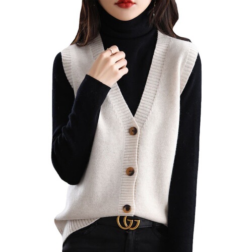  Spring and Autumn Layered Korean Style Slim Fit Simple Loose Solid Color Knit Cardigan Backless Top Women's Vest for Outerwear
