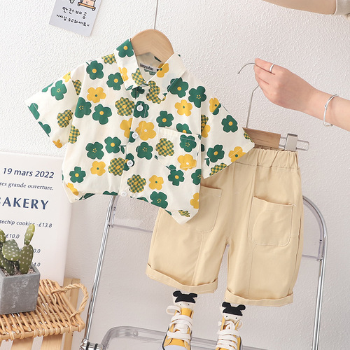 Baby cotton clothes short-sleeved T-shirt summer split boy suit baby clothing children's summer two-piece set