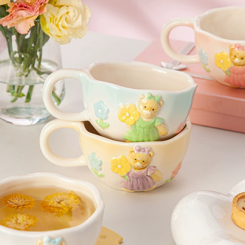 Flower Bear Ins Hanfeng ручной керамический кружка чашка молочная с irregular овсяная каша завтрак чашка кофе