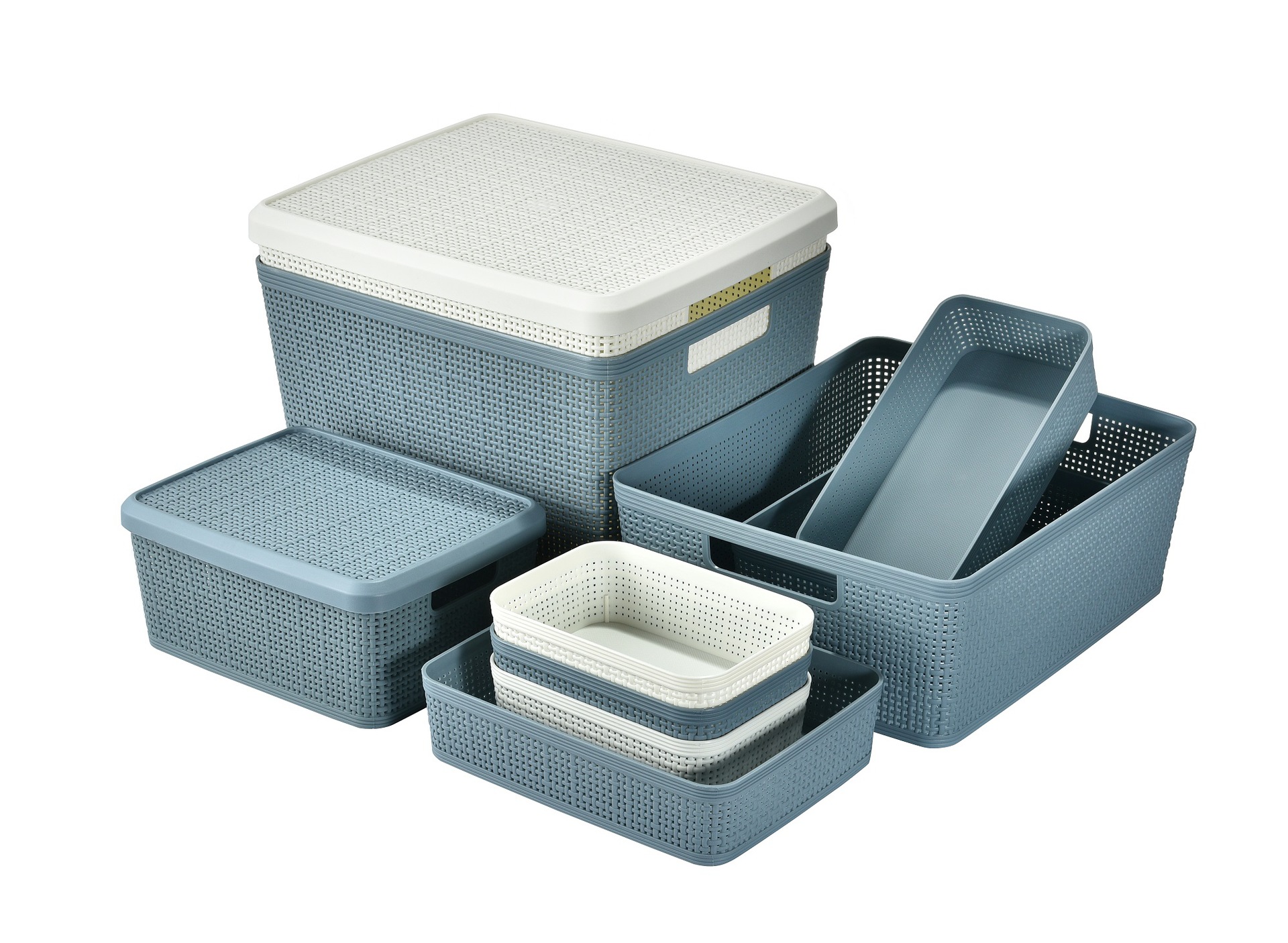 细纹系列收纳篮塑料厨房衣柜置物架家居用品卫生间储物盒桌面收纳