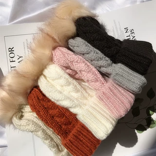 fur ball hat针织帽纯色毛线帽减龄球球帽定制翻边帽可爱学生 cap