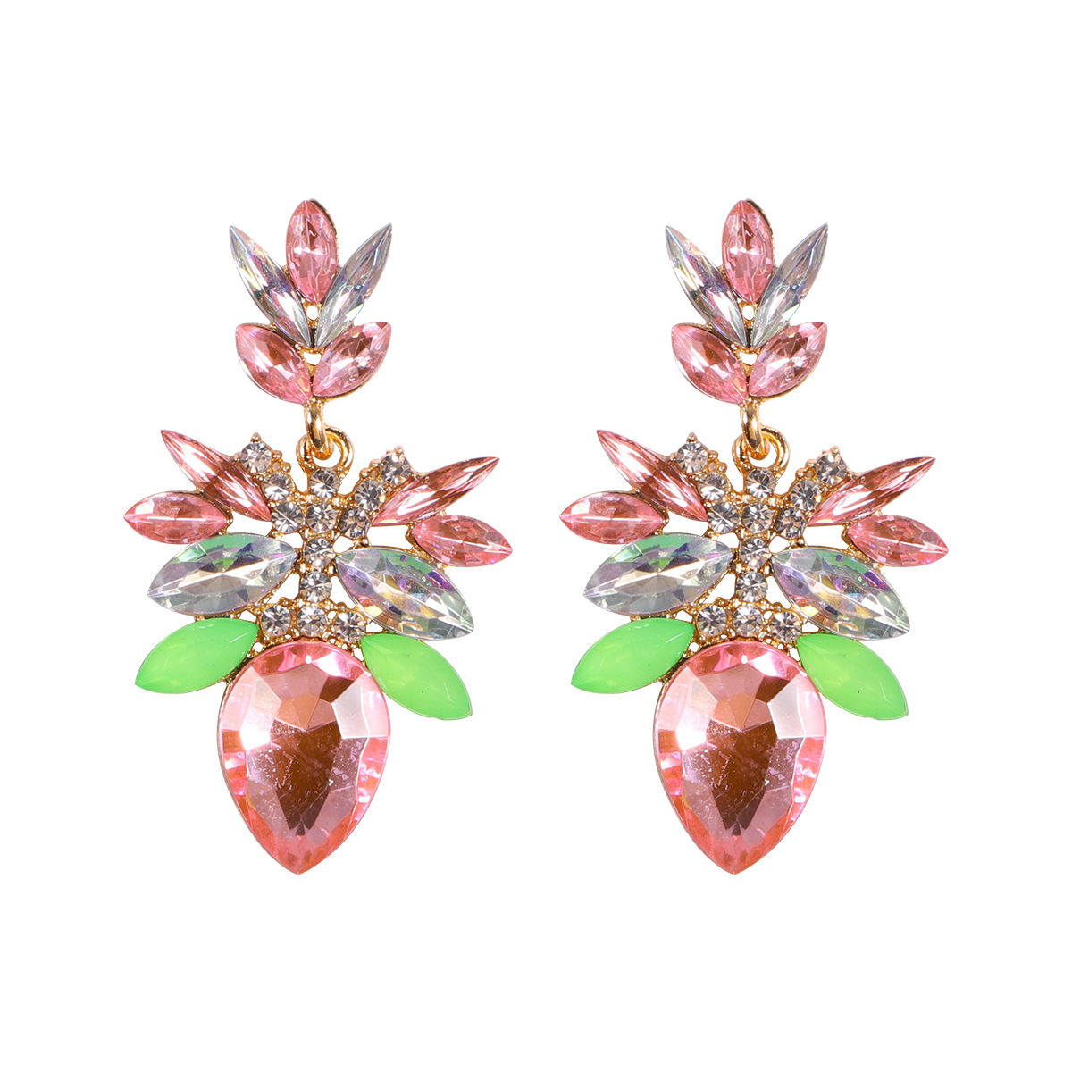 Pendientes Femeninos De La Piedra Preciosa De La Flor En Forma De Gota Del Diamante De La Aleación De La Moda display picture 3