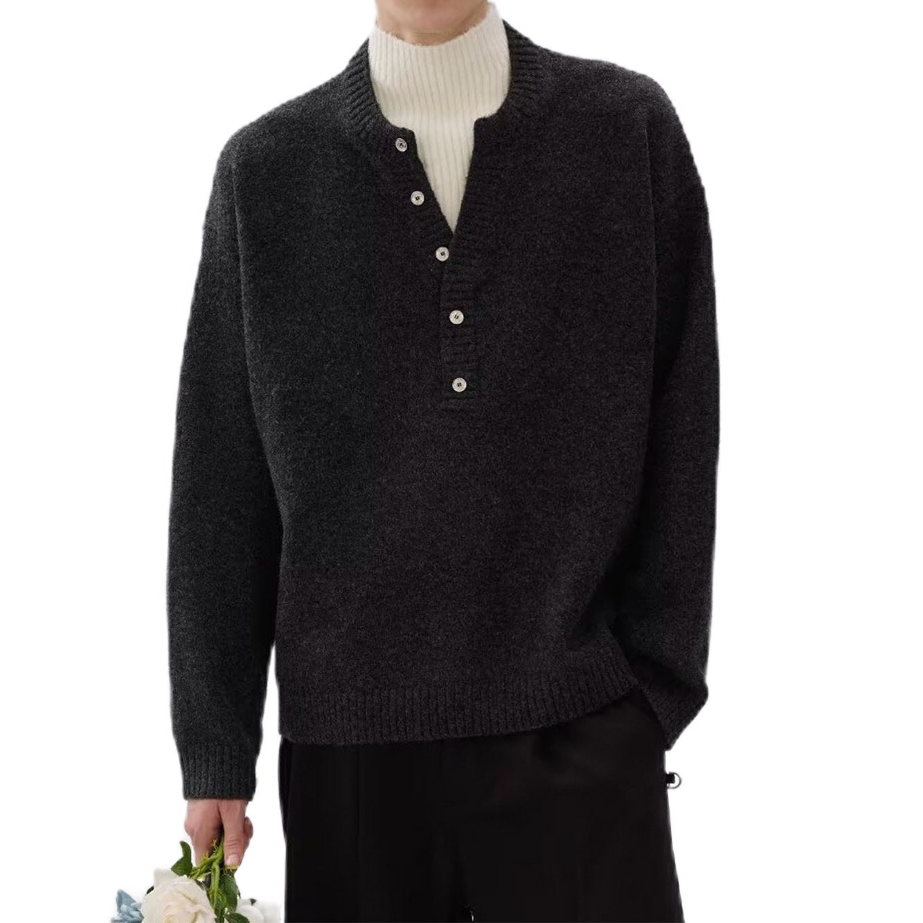 Explosiones transfronterizas de tamaño grande falso de tamaño europeo dos piezas de camisetas de punto de cuello medio alto suéter hombre viejo dinero de la fábrica de botón de moda al por mayor