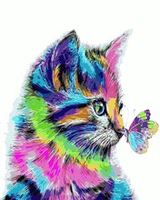 现代创意diy数字油画大幅客厅卡通填色画手工沙发墙装饰彩色猫咪