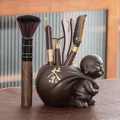 Zhibeiyou Ceramics Ge Kiln Tea Ceremony Six Gentlemen Set Ice Cracking Kung Fu Tea Set Accessories Tea Tray Ornaments Solid Wood Tea