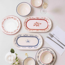 晚香桃华陶瓷餐具中古花朵高颜值家用碗盘套装轻奢复古风饭碗菜盘