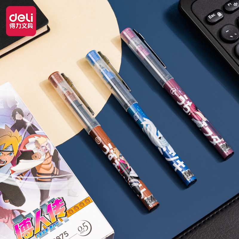 Deli s875 gel pluma Naruto serie recta líquido bolígrafo 0,5mm aguja completa tubo gel pluma