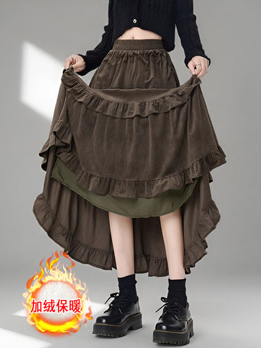 Velvet skirt for autumn and winter, high-rise velvet cake skirt, thickened umbrella skirt, A-line version, medium and long skirt, trend a