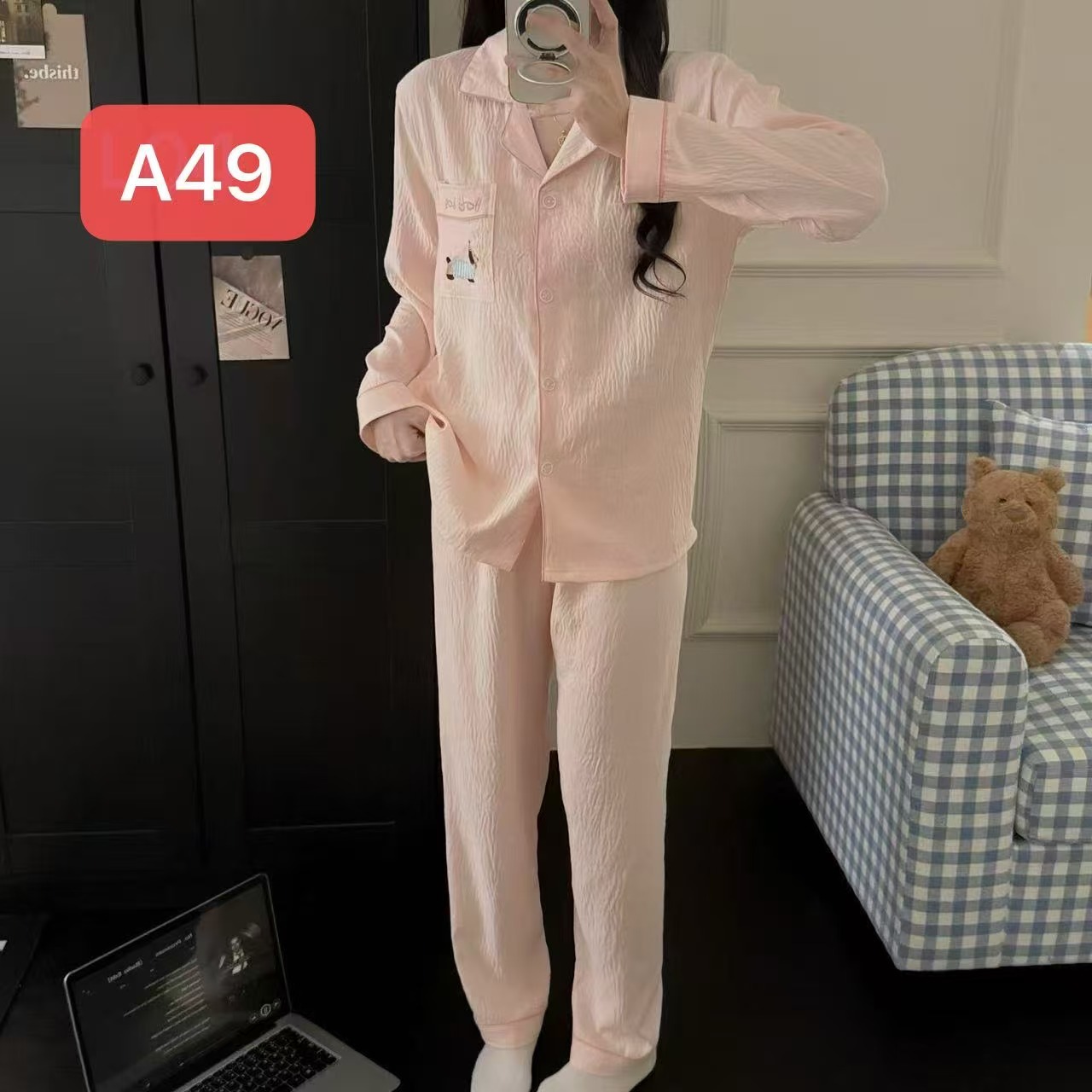 Algodón nublado al por mayor transfronterizo nuevo pijama de niña pantalones de manga larga delgados dulces dibujos animados impresión de ropa para el hogar set