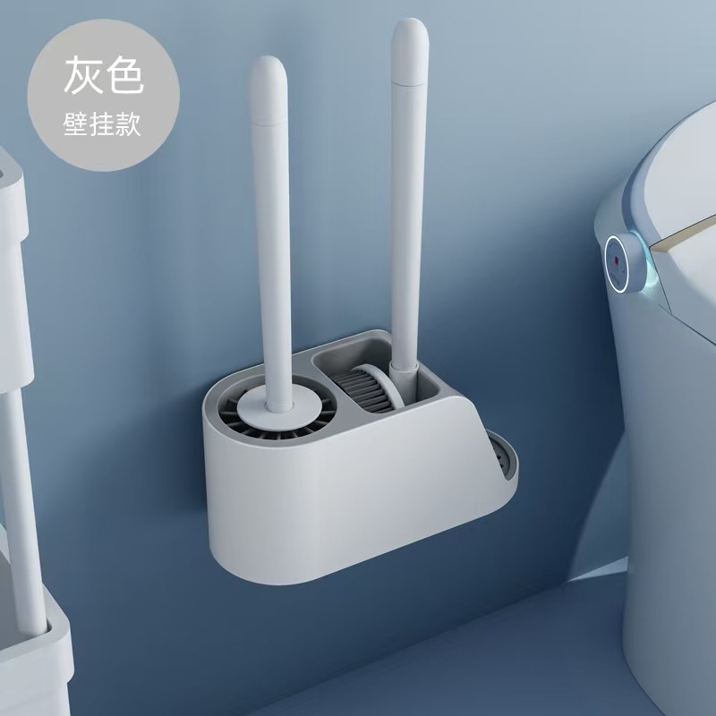 Nuevo cepillo de inodoro de silicona sin ángulo muerto de alto nivel con base colgante de pared tipo conjunto de almacenamiento alargado inodoro transfronterizo