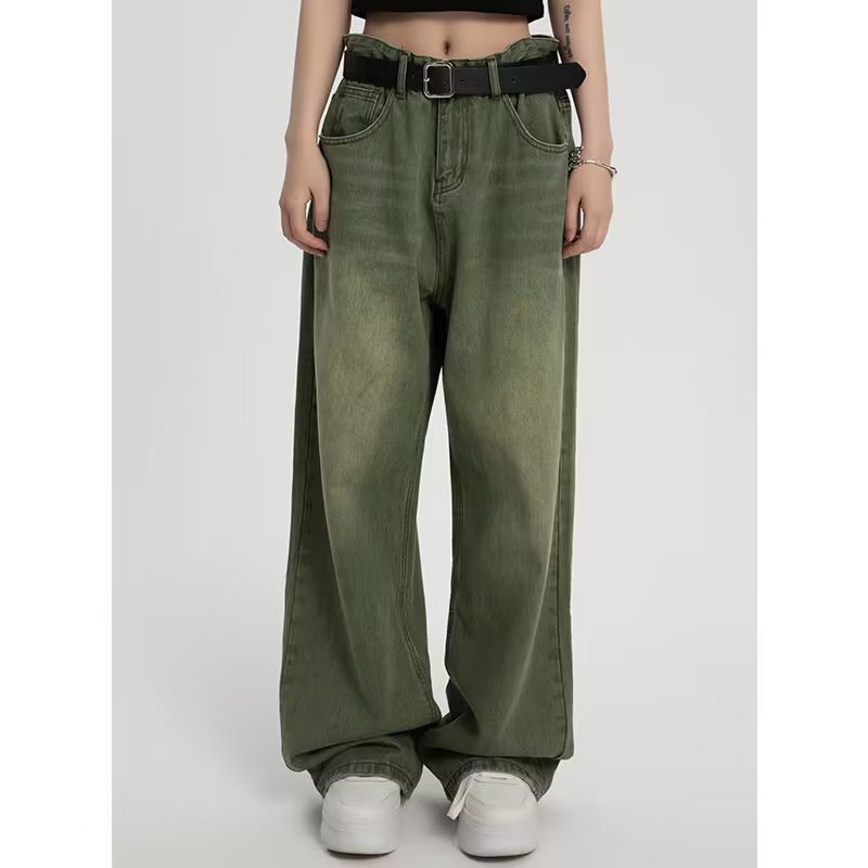 Solid Color High Waist Jeans Men's Straight Spring and Autumn 2024 New Loose Casual Slimming Wide Leg Washed Pants for Men