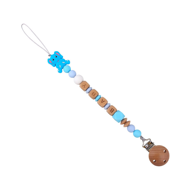 Bebé de dibujos animados elefante de silicona teether stick teether nuevo nombre del bebé pezón cadena anti-caída