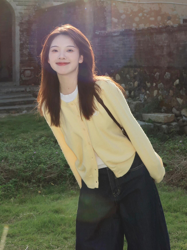 拼色假两件针织开衫女慵懒风长袖毛衣2025秋季显瘦小众高级感外套|undefined