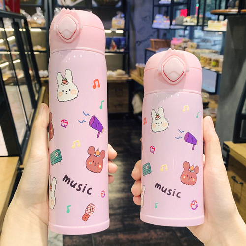 304 stainless steel cartoon literary insulated cup Korean style cute student portable tea and water cup fresh couple cup