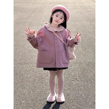 韩国童装女童香芋紫呢大衣2025秋冬新款儿童气质时髦呢子毛呢外套