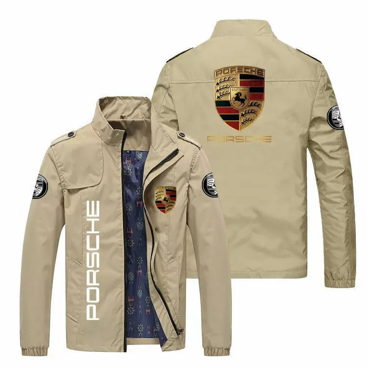 欧美新款男士外贸车标印花夹克休闲宽松运动跨境车标开衫纯色男装