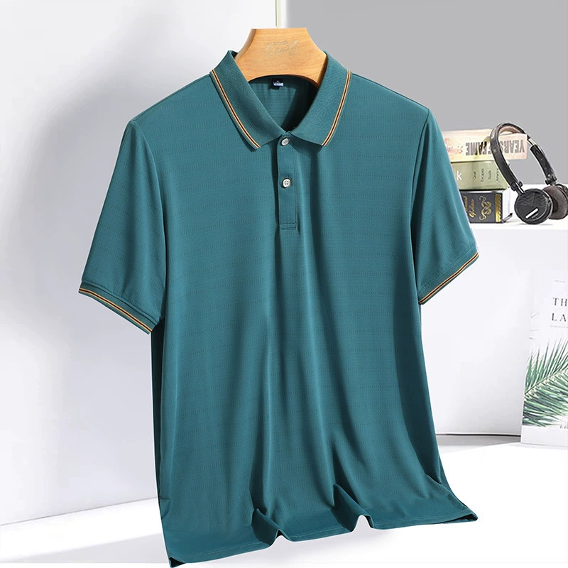 2024 модная рубашка поло топы для мужчин быстротушенный ледяной шелк лацканы для бизнеса повседневные футболки с короткими рукавами