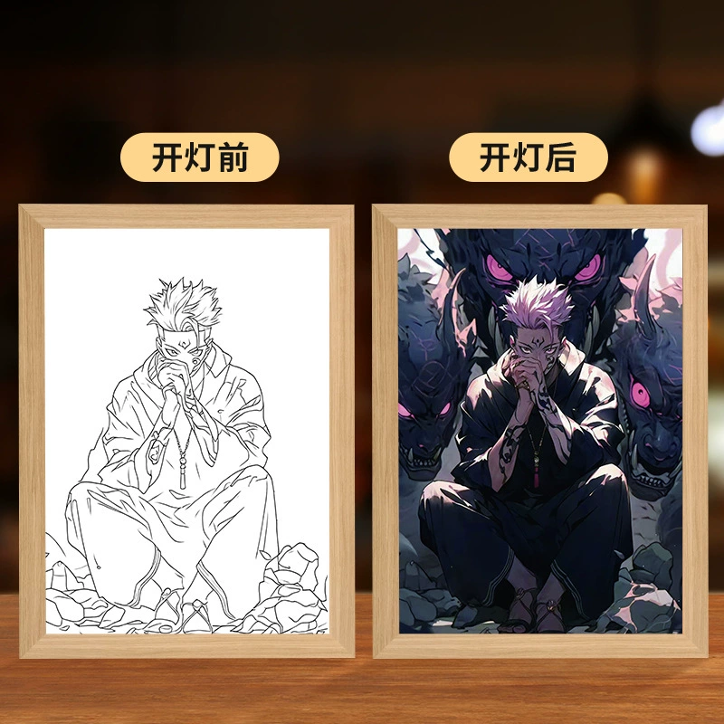2D световой бокс-ночная лампа, дизайны Jujutsu Kaisen, смена цвета в 3 оттенка, 22×17×4.5 см