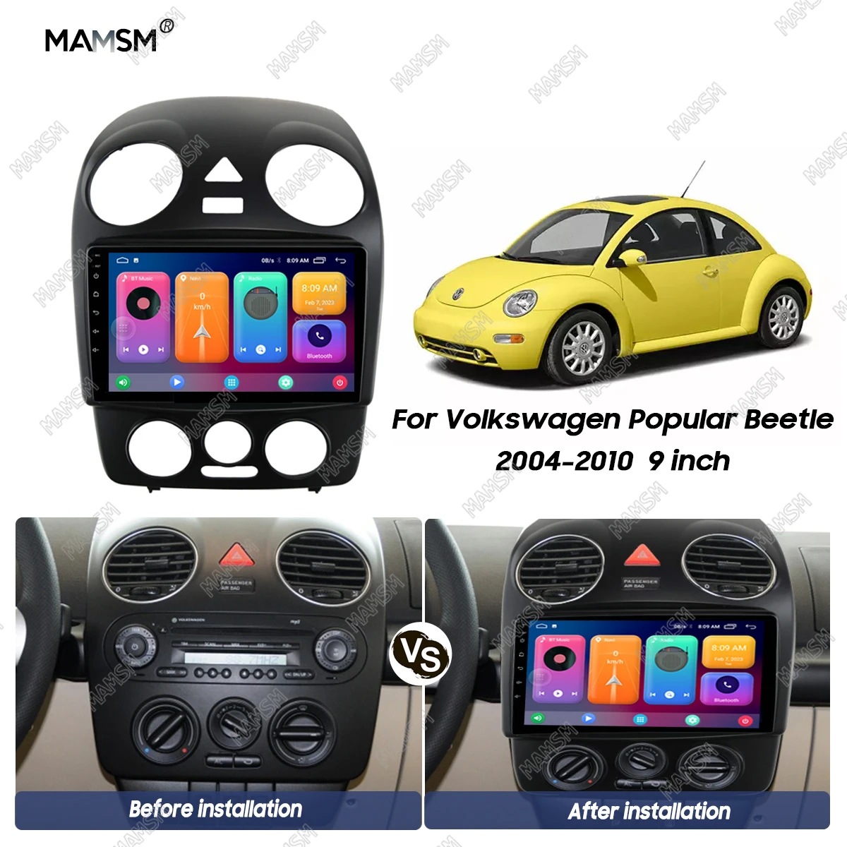 Suitable for 2004-2010 Volkswagen Beetle (9inch Central Control Navigation Frame Android Frame Audio Panel Frame