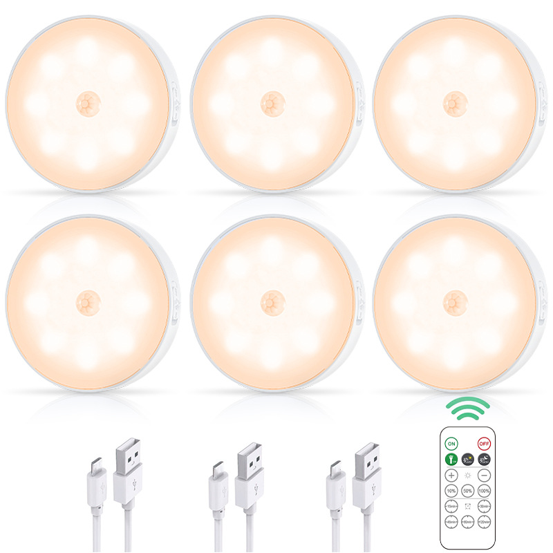 LED luz del armario inducción del cuerpo humano lámpara de hockey sobre hielo USB recargable atenuación paso luz gabinete de control remoto pasillo de la cocina