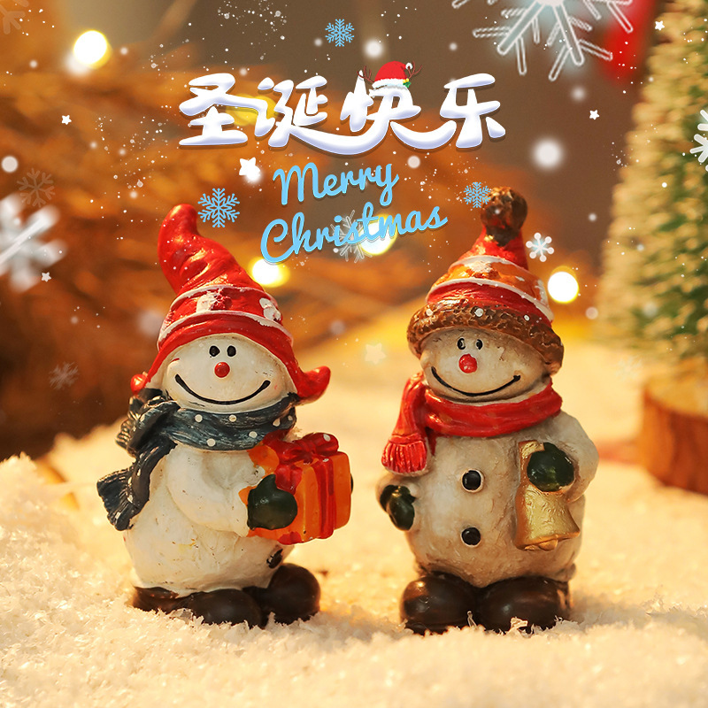 クリエイティブ雪だるまサンタクロースデスクトップクリスマス装飾小物ミニクリスマスシーン配置撮影小道具|undefined