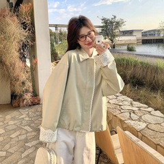 独特漂亮气质蕾丝拼接外套女2025秋季新款小个子短款休闲夹克上衣