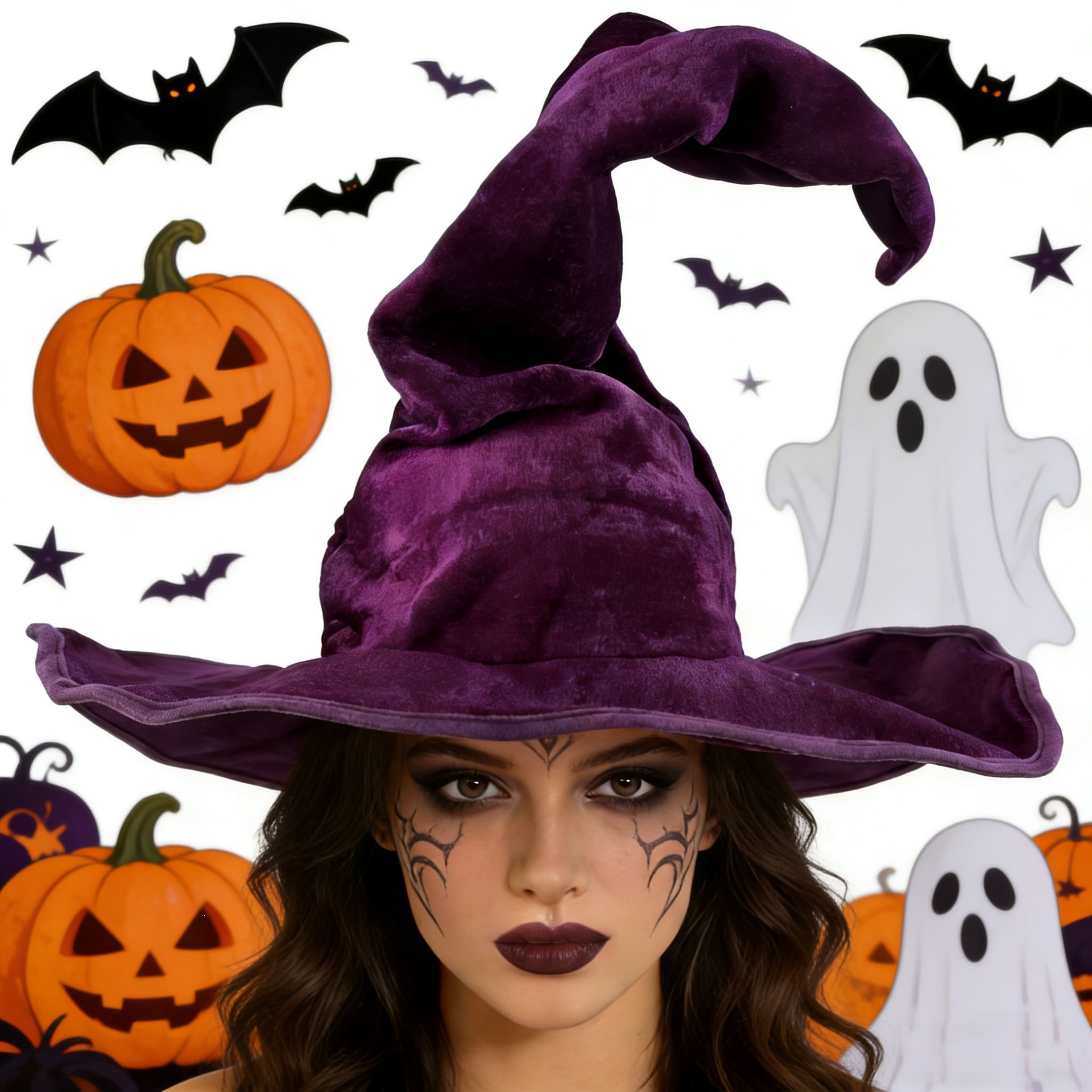 Sombreros de bruja de Halloween transfronterizos maquillaje accesorios de ropa sombrero de bruja plegado sombrero de peluche sombrero de bruja torcido sombrero de bruja