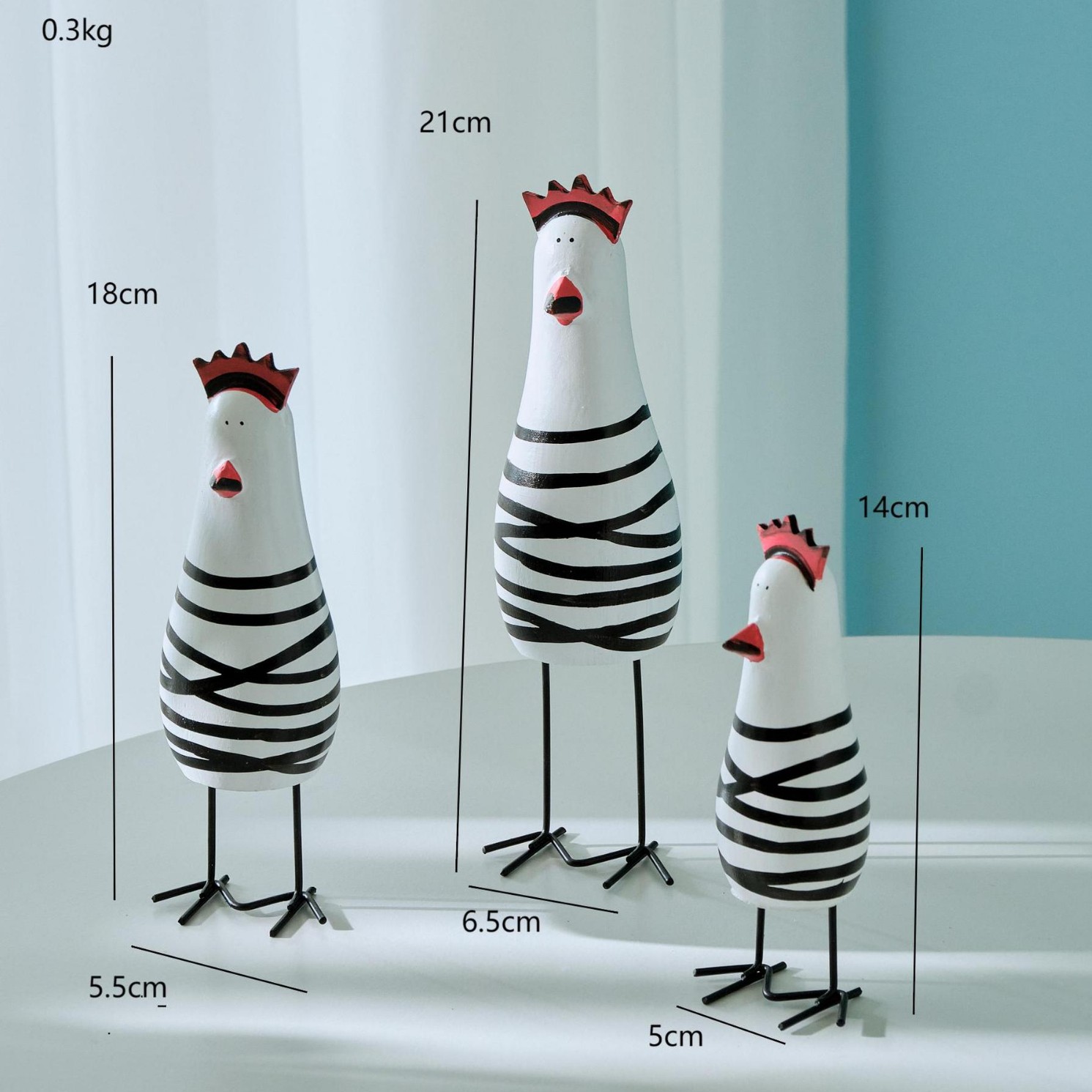 Mediterranean Style Wooden Wood Carving Rooster And Chicken Family3-piece Set Painted Ornaments Crafts Creative Gifts