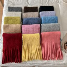 工厂自制含40%羊毛安可拉红纯色羊毛混纺围巾冬季柔软保暖厚围脖