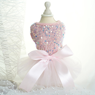 Pet wedding dress dog dress cat skirt sequins pink mesh dog clothes a generation of cross-border