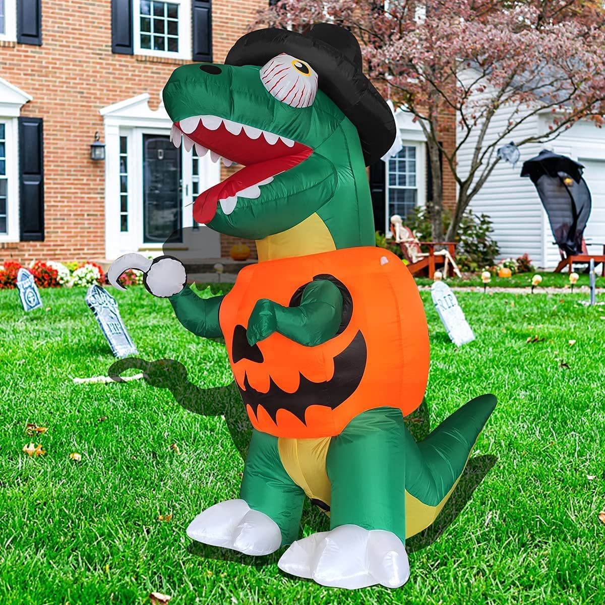 1,8 m modelo inflable de Halloween dinosaurio calabaza modelo inflable incorporado luz LED de Halloween patio decoración adornos