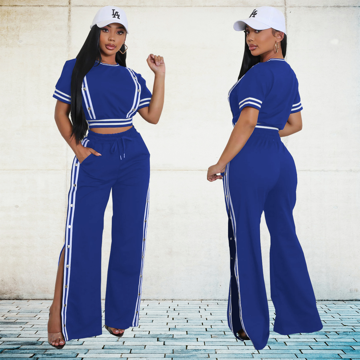 C7255 AliExpress transfronterizo Amazon Moda europea y americana Moda femenina Trend Pantalones casuales sueltos de pierna ancha Traje de dos piezas