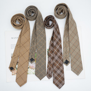 6cm College Style Korean Hand-Shaped Brown Curry Japanese dk Tie Men's jk Uniform Plaid Shirt School Uniform for Girls