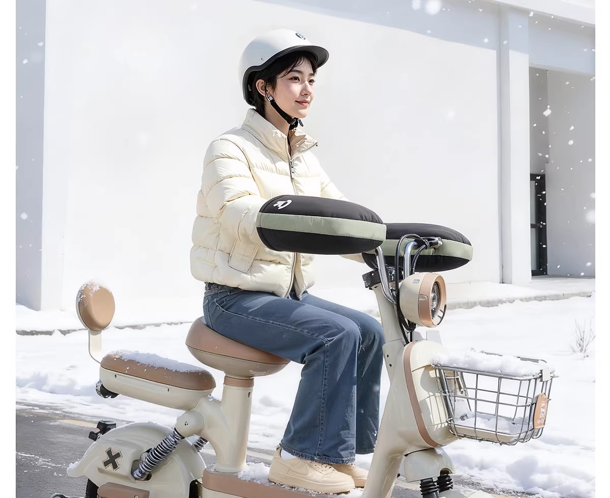 25-Year New Model Winter Electric Vehicle Handlebar Covers with Fleece Lining, Warm Protective Gloves for Motorcycles, Cotton-Padded, Waterproof, and Rainproof