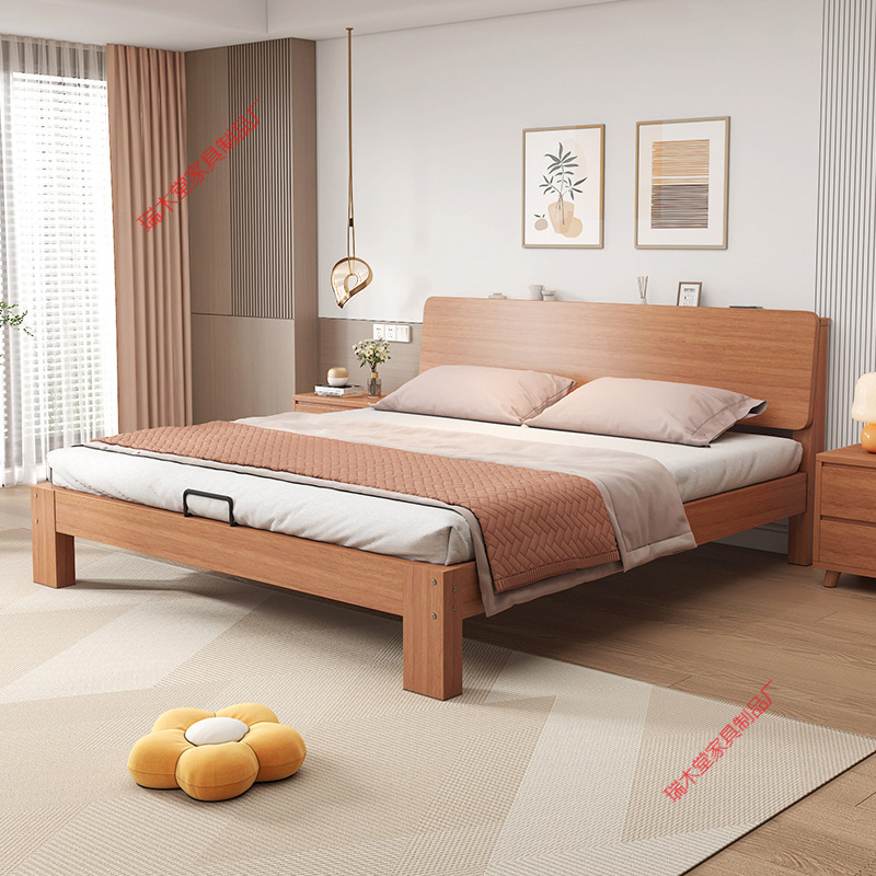All Solid Wood Bed 1.8m Double Bed Home Oak Bed 1.5m Tatami Large Bed Rental Room 1.2m Single Bed Frame All Solid Wood Bed 1.8m Double Bed Home Oak Bed 1.5m Tatami Large Bed Rental Room 1.2m Single Bed Frame