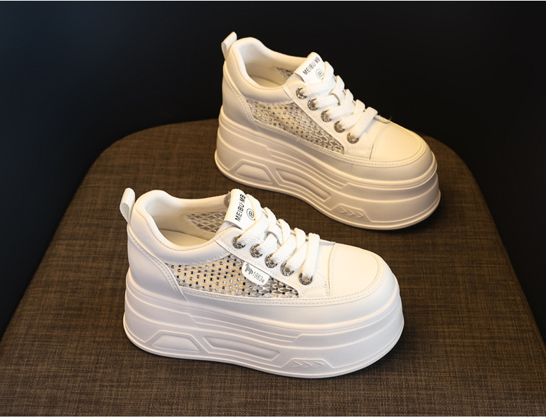 Giày sneaker nữ đế dày lưới mỏng mùa hè, tăng chiều cao bên trong, đính đá rhinestone — màu đen chi tiết 4