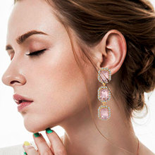 跨境欧美时尚方钻锆石宝石彩宝耳钉长方形水晶耳环耳饰高级感批发
