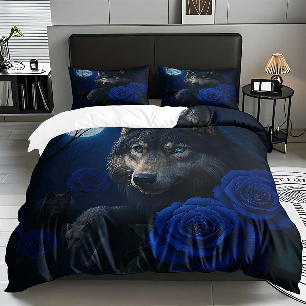 Impresión digital de patrón de lobo abrasivo conjunto de edredón suave transfronterizo pro-piel TEMU JIT venta directa de fábrica preferida