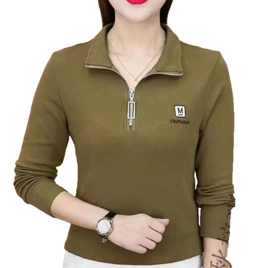 Осенне-зимняя новая модная молния лацкан solid color вышивка темперамент slim и плотная женская одежда больших размеров нижняя часть топ в моде